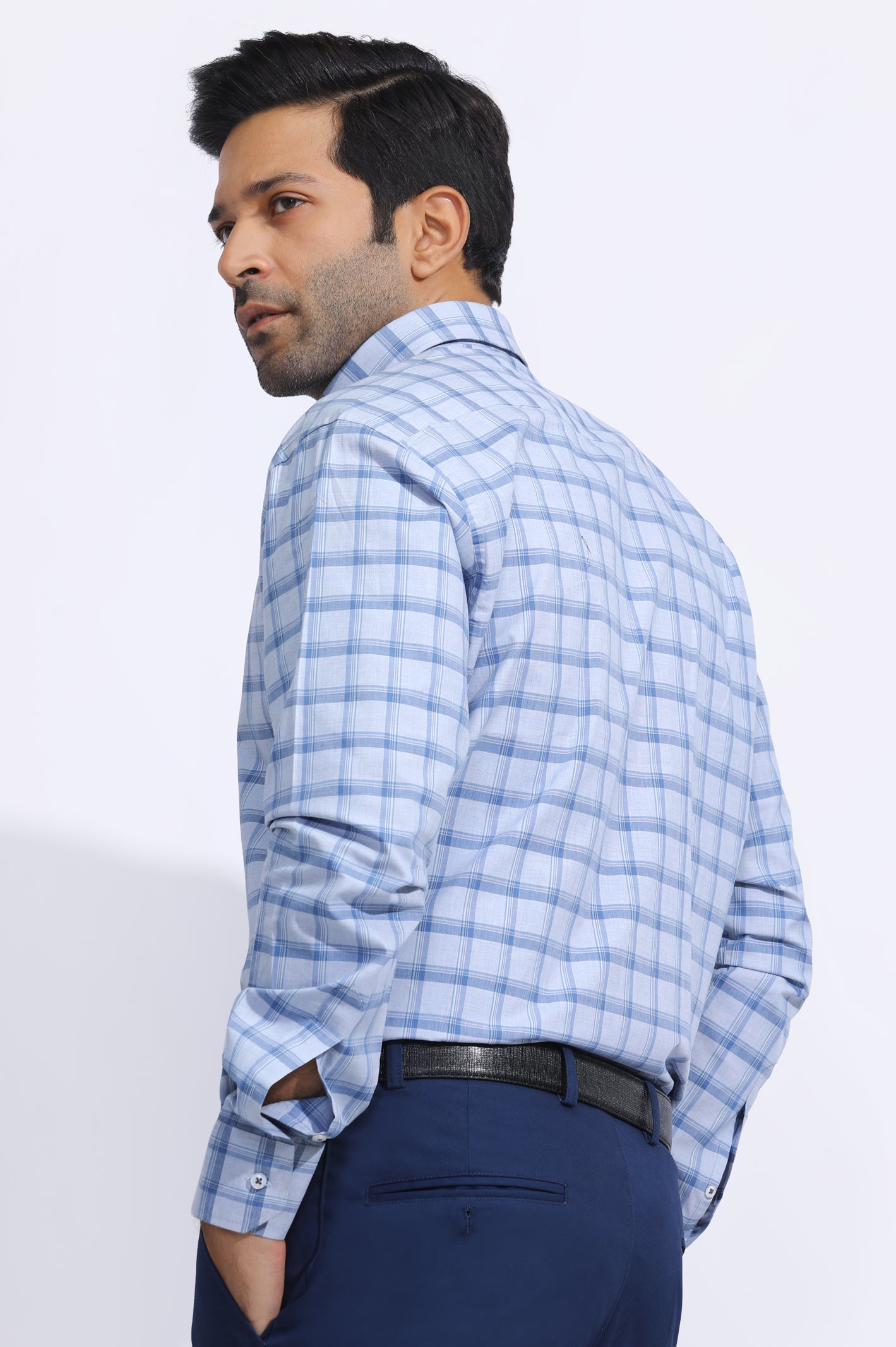 Light Grey Windowpane Check Casual Milano Shirt From Diners