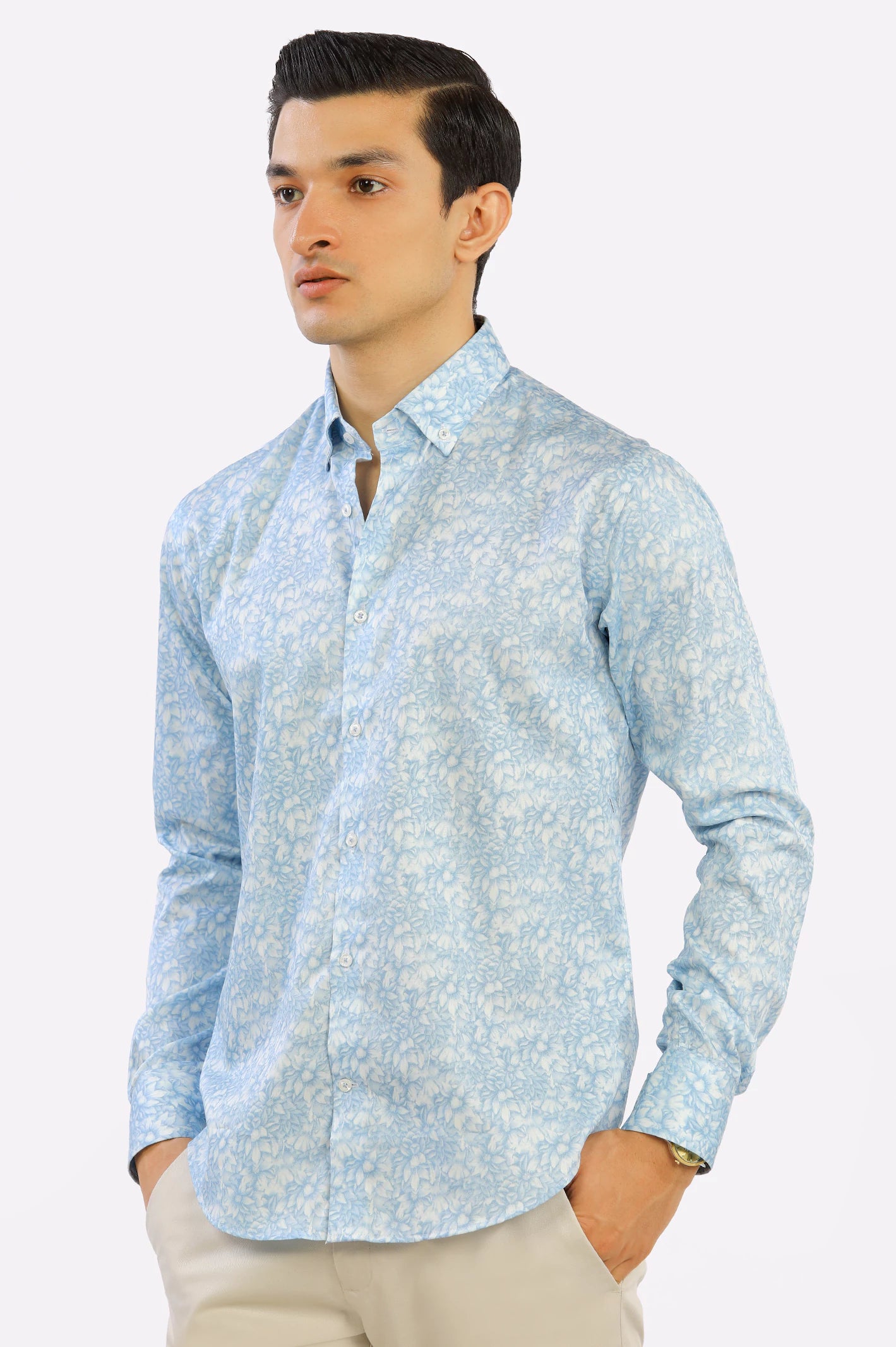 Light Blue Printed Casual Milano Shirt From Diners