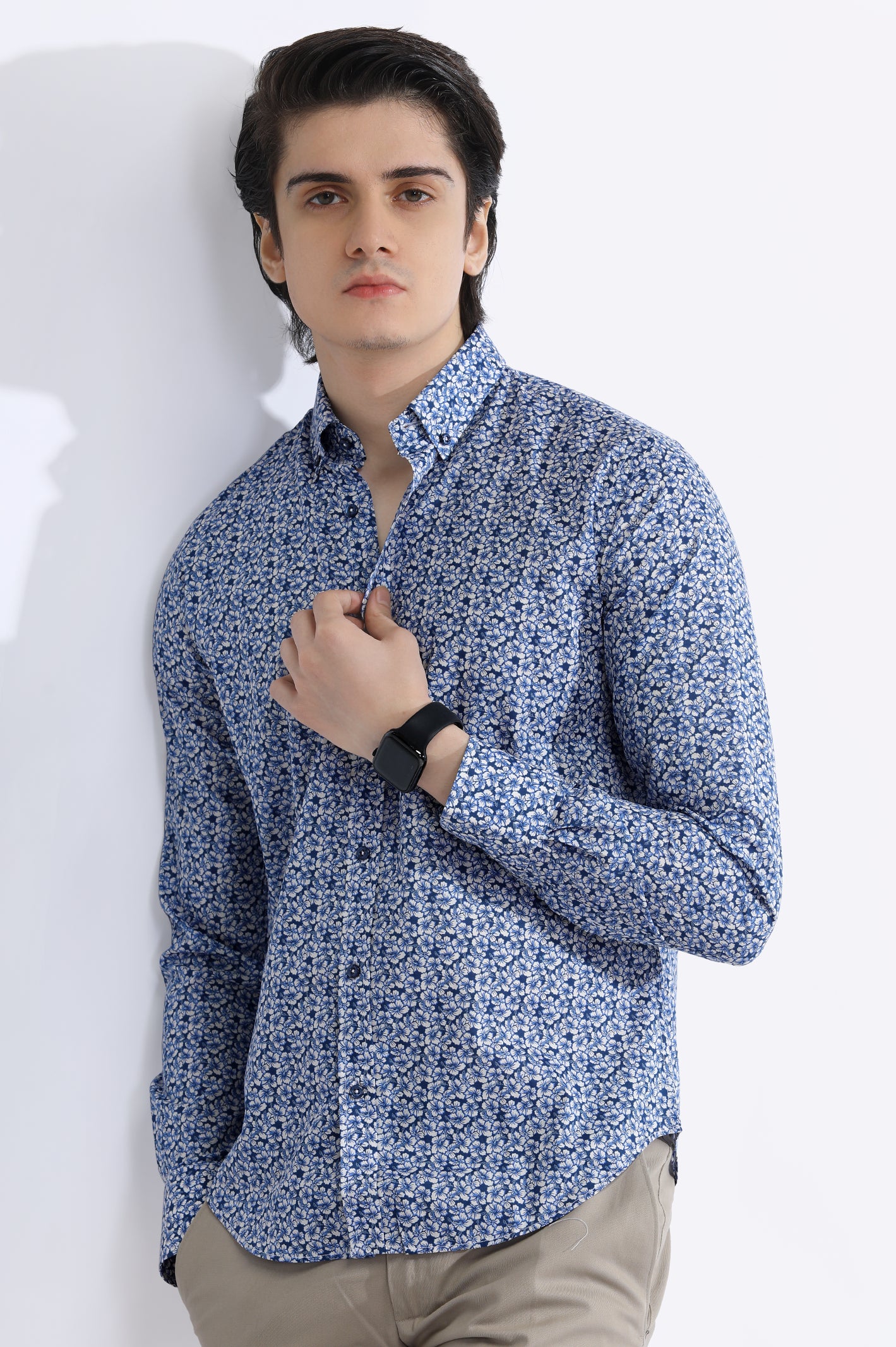 Blue Floral Printed Casual Milano Shirt From Diners