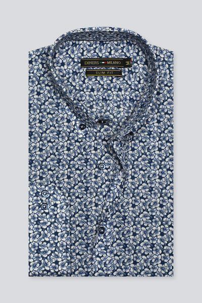 Blue Floral Printed Casual Milano Shirt Diners Pakistan Blue Floral Printed Casual Milano Shirt Diners Pakistan
