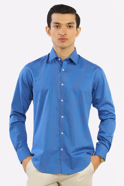 Royal Blue Pinstripe Casual Milano Shirt - Diners