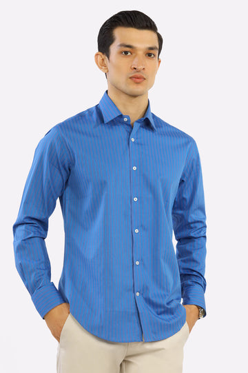 Royal Blue Pinstripe Casual Milano Shirt - Diners