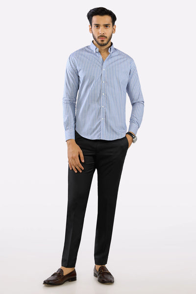 Casual Blue Textured Stripe Shirt
