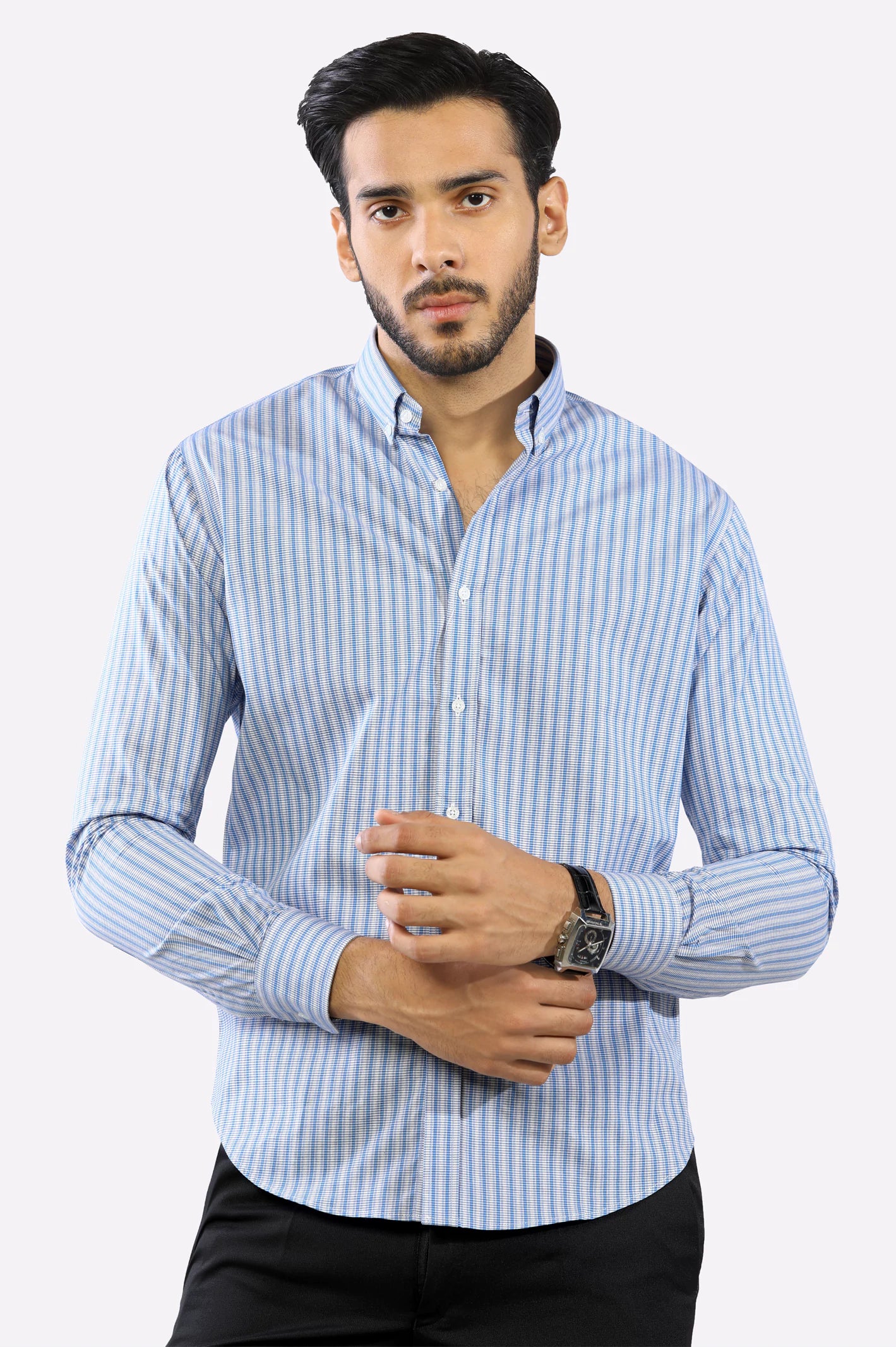 Casual Textured Blue Stripe Shirt