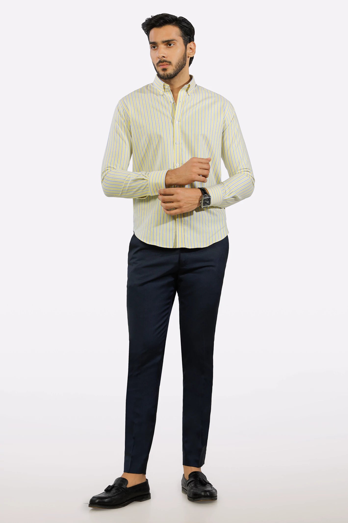 Casual Yellow Pinstripe Shirt by Diners