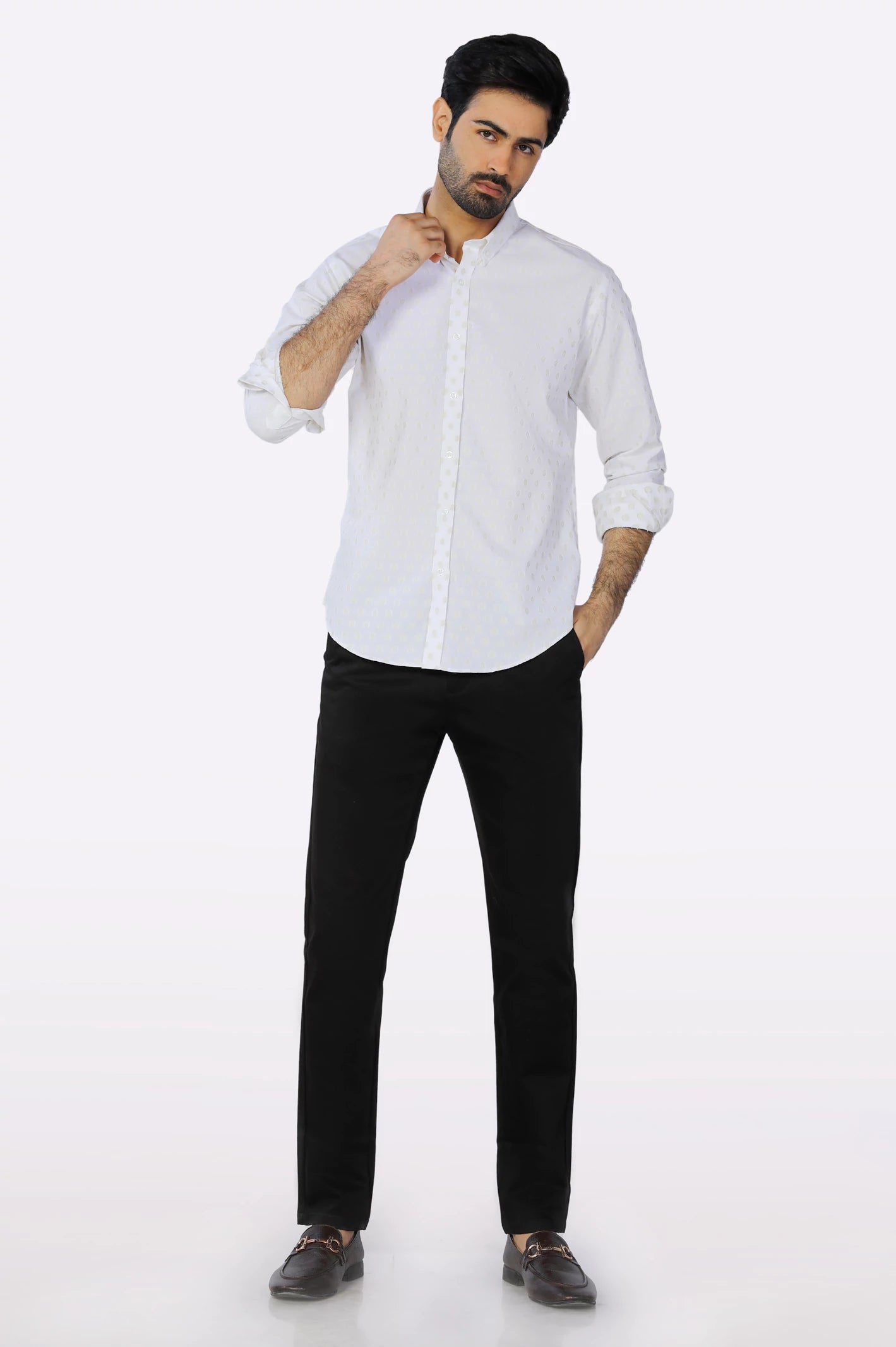 White Textured Casual Shirt From Diners