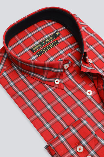 Red Windowpane Casual Shirt