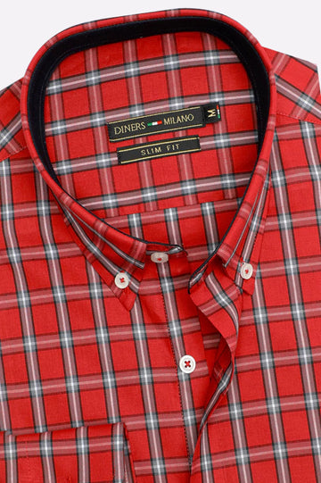 Red Windowpane Casual Shirt