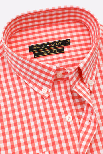 Peach Gingham Check Casual Shirt