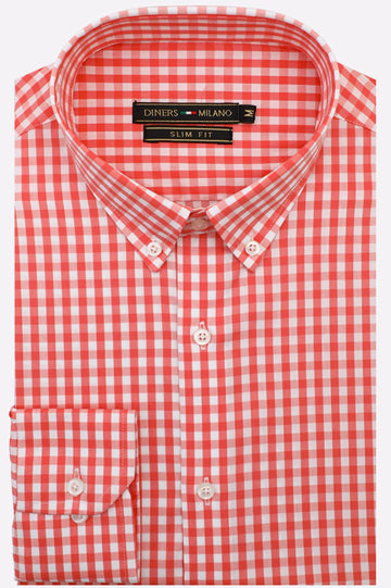 Peach Gingham Check Casual Shirt