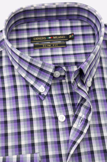 Purple Plaid Check Casual Shirt