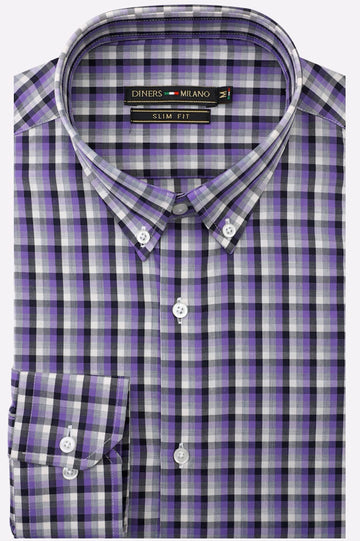 Purple Plaid Check Casual Shirt