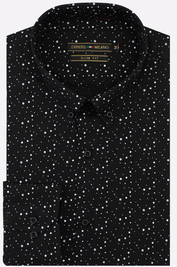 Black Polka Dot Print Casual Shirt