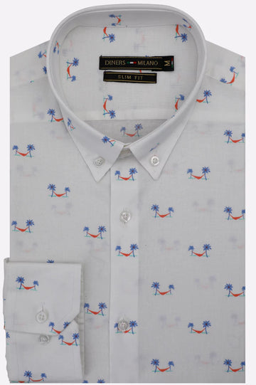 White Printed Casual Shirt