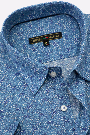 Blue Printed Casual Shirt (Half Sleeves)