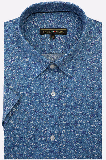 Blue Printed Casual Shirt (Half Sleeves)