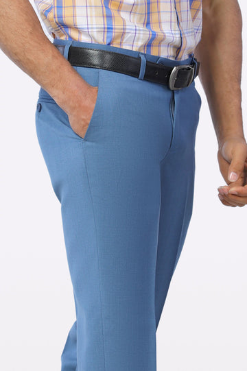 Light Blue Wash & Wear Smart Fit Trouser
