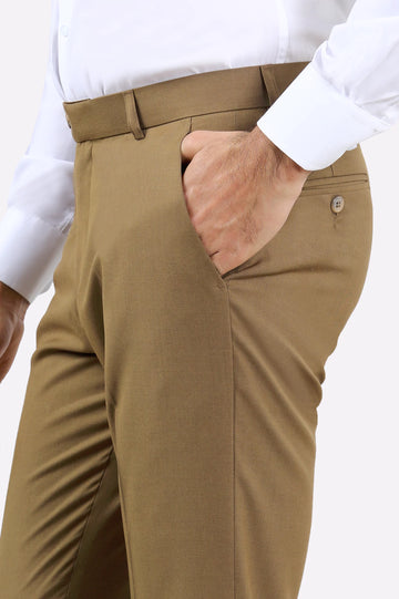 Beige Regular Fit Formal Trouser