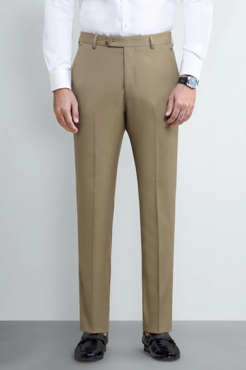 Beige Regular Fit Formal Trouser
