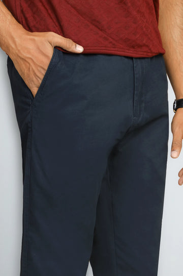 Navy Blue Smart Fit Cotton Pants