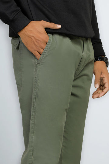 Dark Olive Smart Fit Cotton Pants