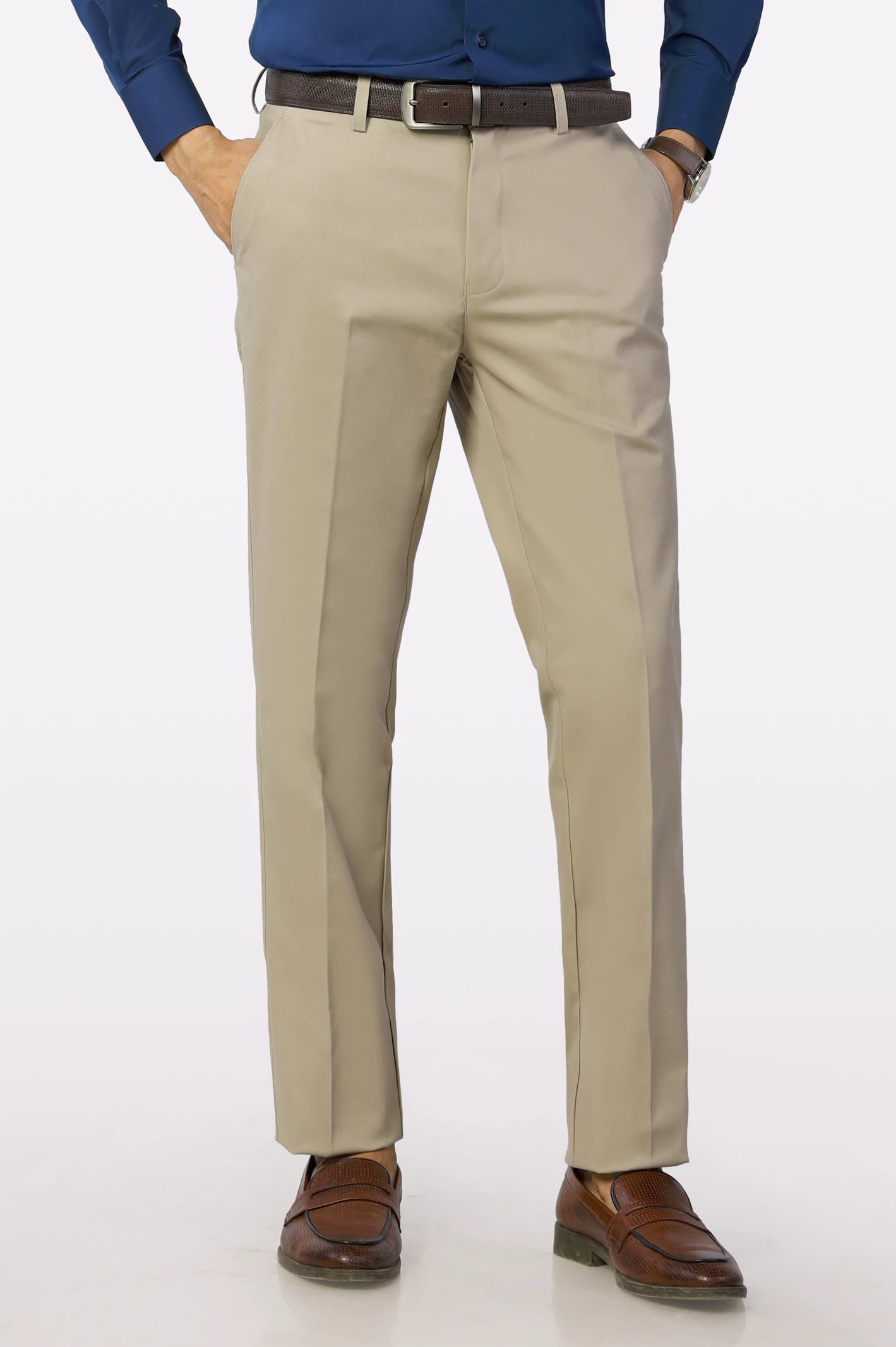 Beige Regular Fit Cotton Trouser From Diners
