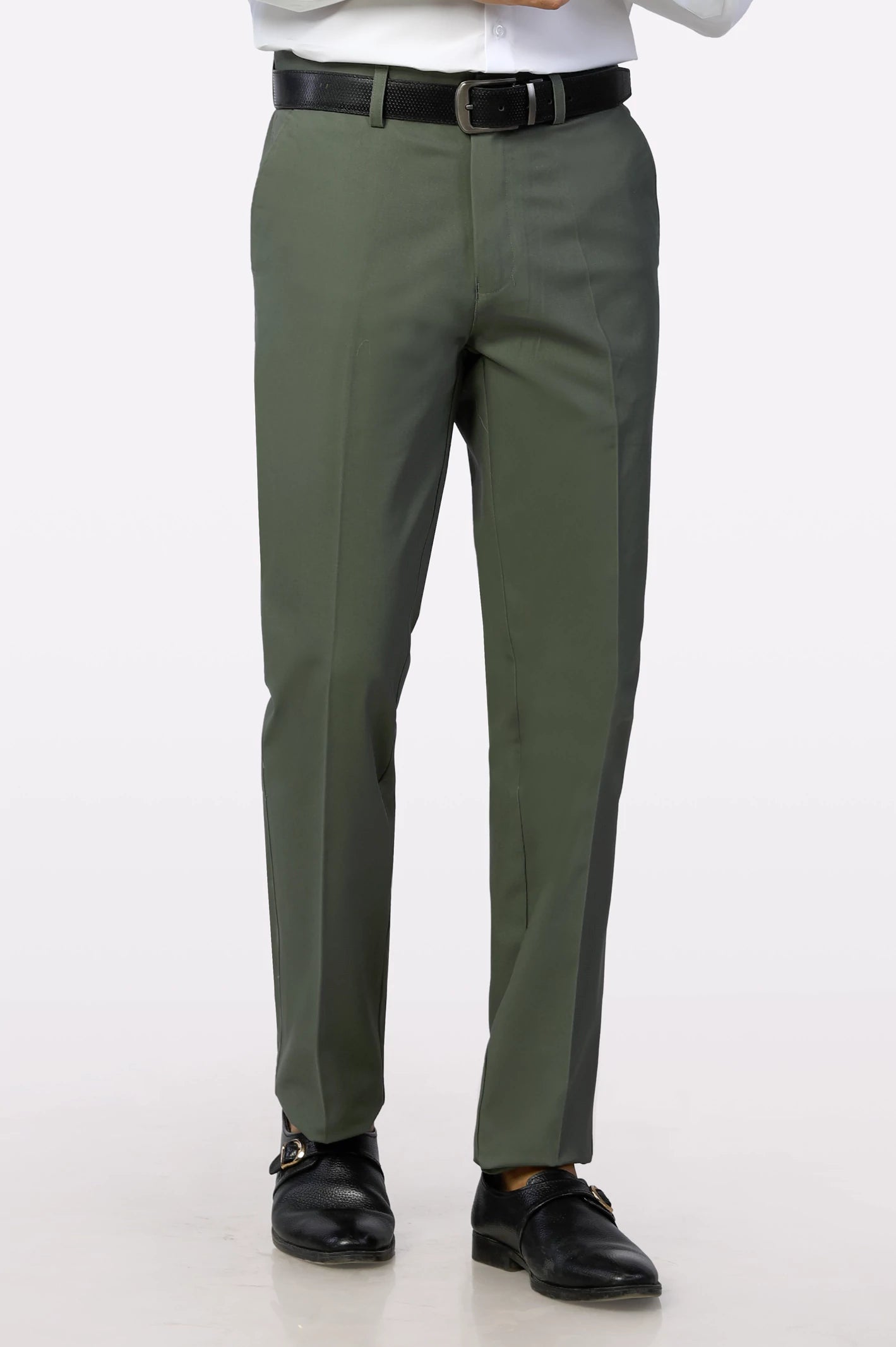 Heather Green Regular Fit Cotton Trouser From Diners