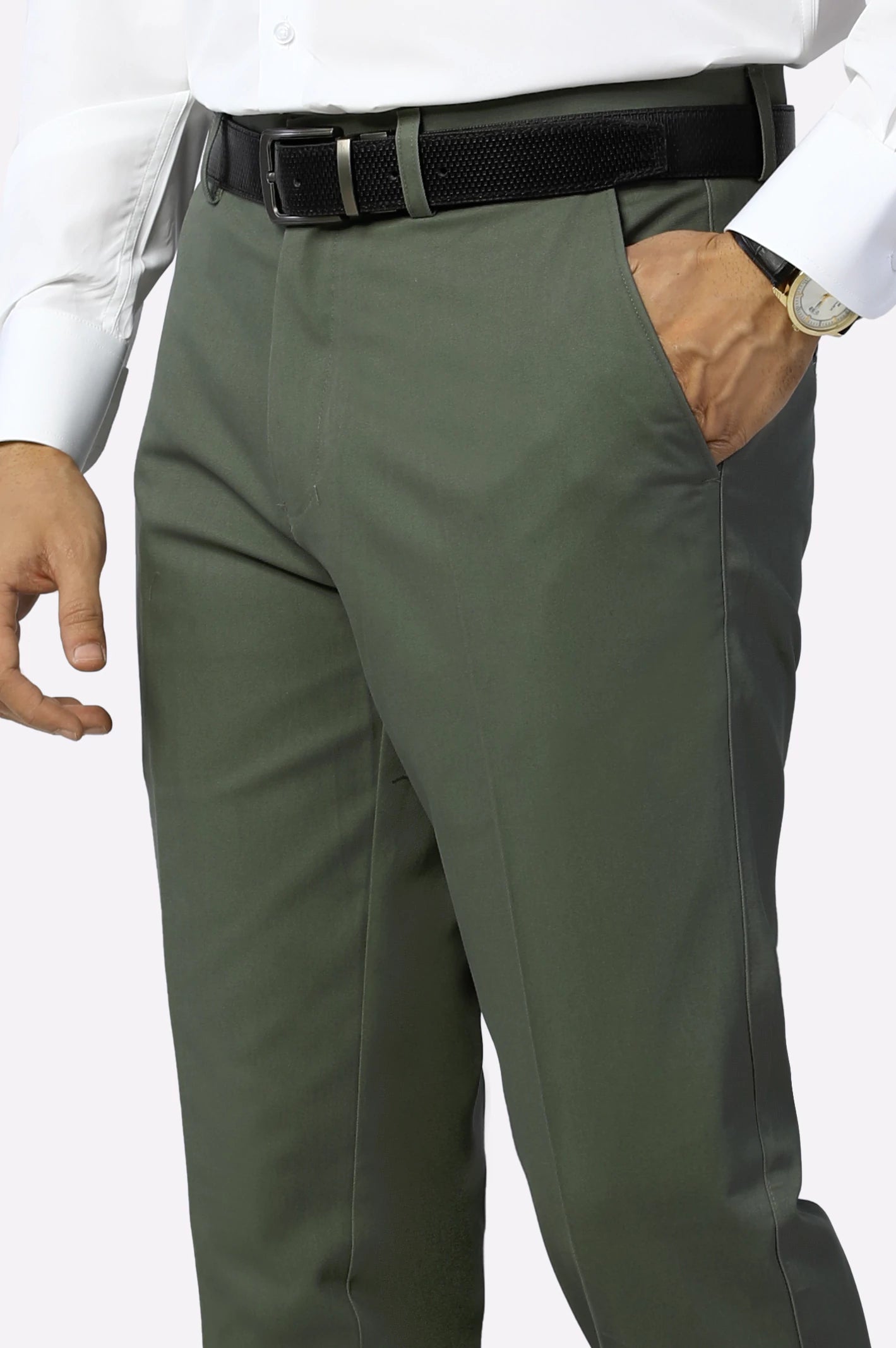 Heather Green Regular Fit Cotton Trouser From Diners