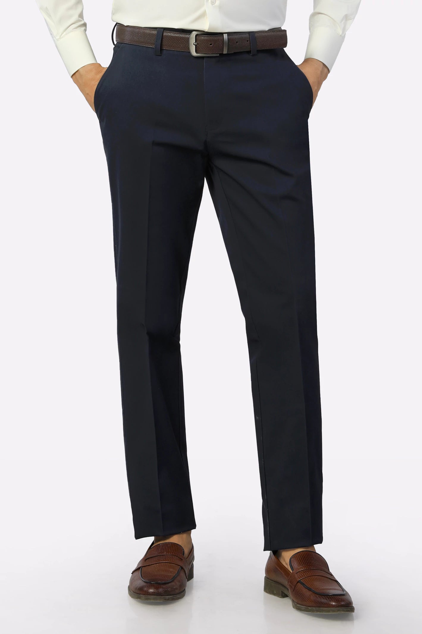 Navy Blue Regular Fit Cotton Trouser From Diners
