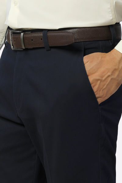 Navy Blue Regular Fit Cotton Trouser From Diners