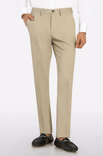 Beige Smart Fit Cotton Trouser