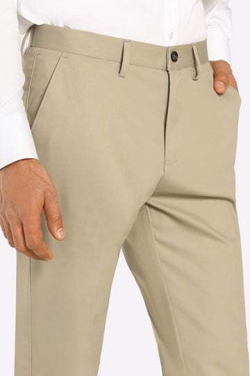 Beige Smart Fit Cotton Trouser