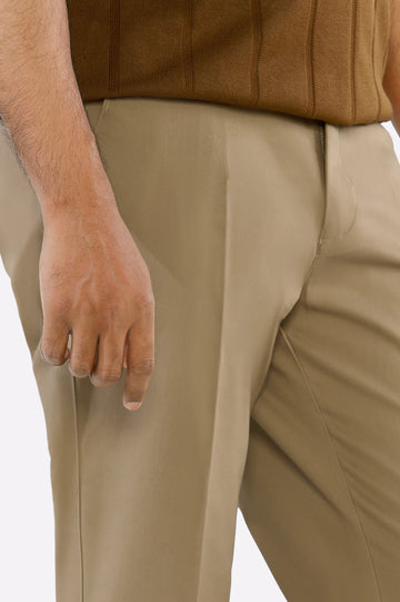 Khaki Smart Fit Cotton Trouser