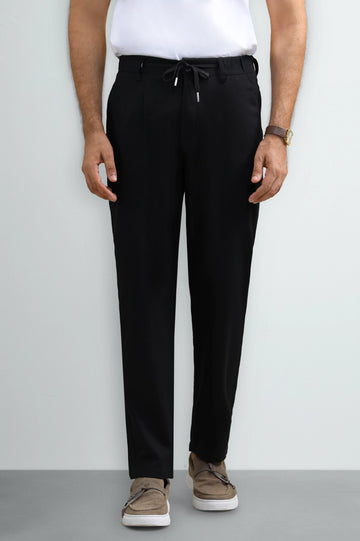 Black Slim Fit Cotton Linen Pants