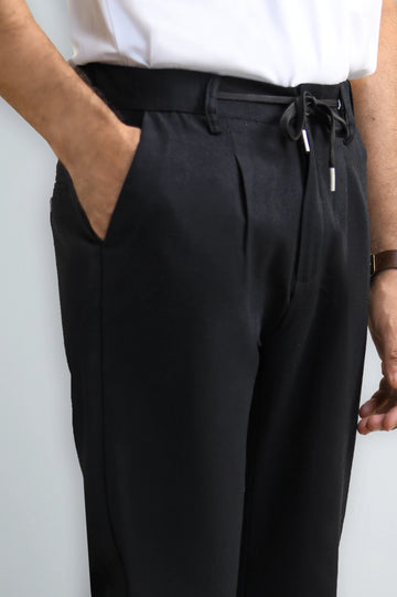 Black Slim Fit Cotton Linen Pants