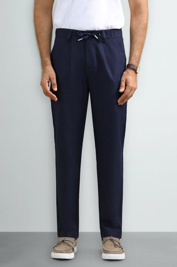 Navy Blue Slim Fit Cotton Linen Pants