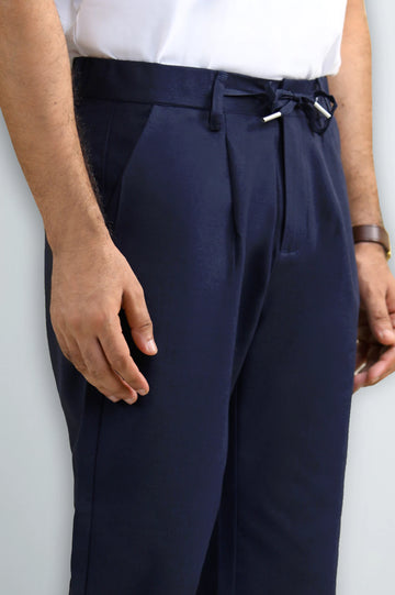 Navy Blue Slim Fit Cotton Linen Pants