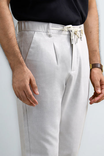 Off White Slim Fit Cotton Linen Pants