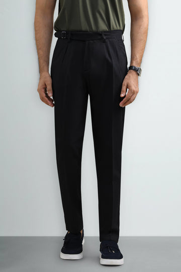 Black Slim Fit Cotton Linen Pants