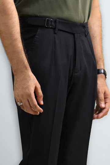 Black Slim Fit Cotton Linen Pants
