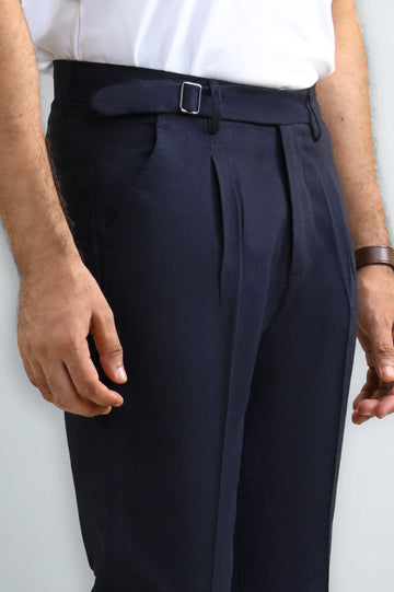 Navy Slim Fit Cotton Linen Pants