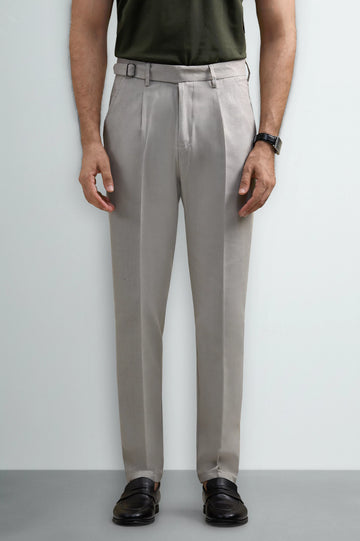 Off White Slim Fit Cotton Linen Pants