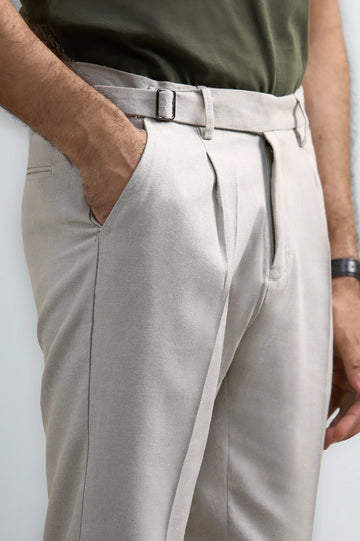 Off White Slim Fit Cotton Linen Pants