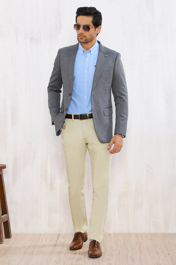 Grey Self Textured Blazer for Men