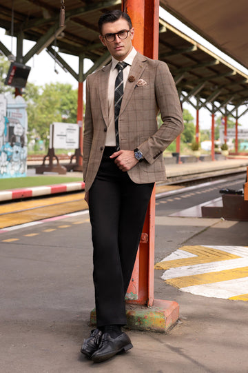 Fawn Windowpane Check Blazer