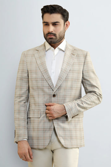 Men's Beige Check Blazer