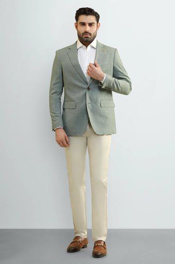 Men's Light Green Textured Blazer
