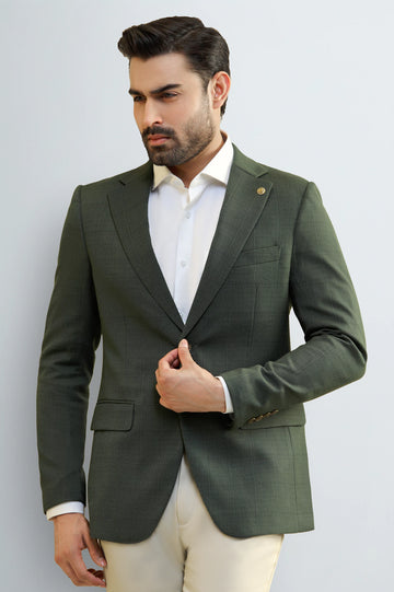 Men's Olive Green Textured Blazer