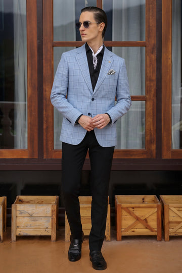 Light Blue Checked Blazer