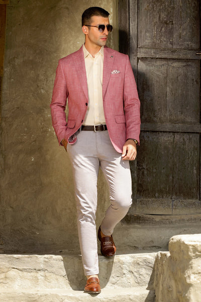 Men Pink Check Blazer